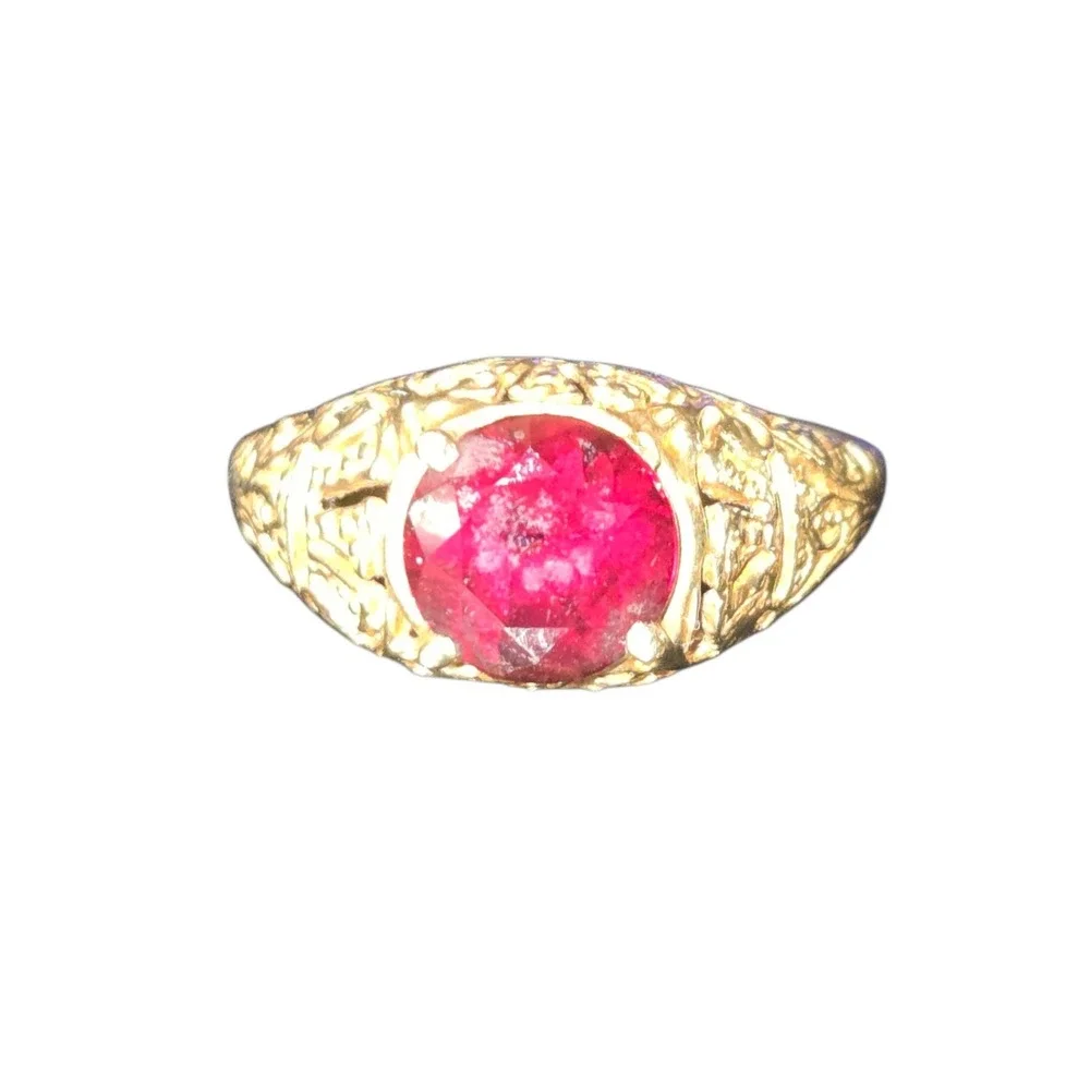 JewelAmerica Ring Womens 8.5 Gold 10K Lab-Created Ruby Filigree VTG Estate Style